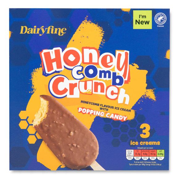 Dairyfine Honeycomb Crunch Ice Creams 3x100ml